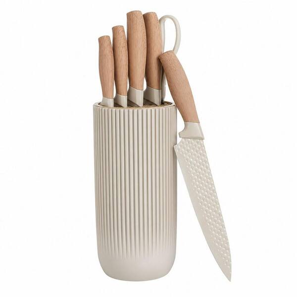 6-Knife Modern Stainless Steel Universal Knife Block with Diamond Blade, Knife Set for Kitchen, Ergonomical Design