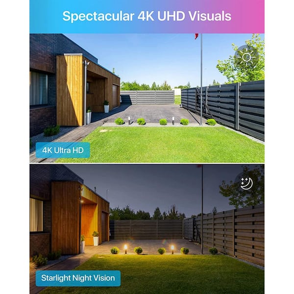 4K 8MP UHD 8-Channel 2TB PoE NVR Security Camera System with 4-Wired Black Spotlight Cameras, 100 ft. Color Night Vision