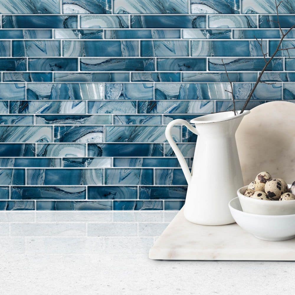 Lake Blue Agate Inspired Glass Mosaic Wall Tile Sample