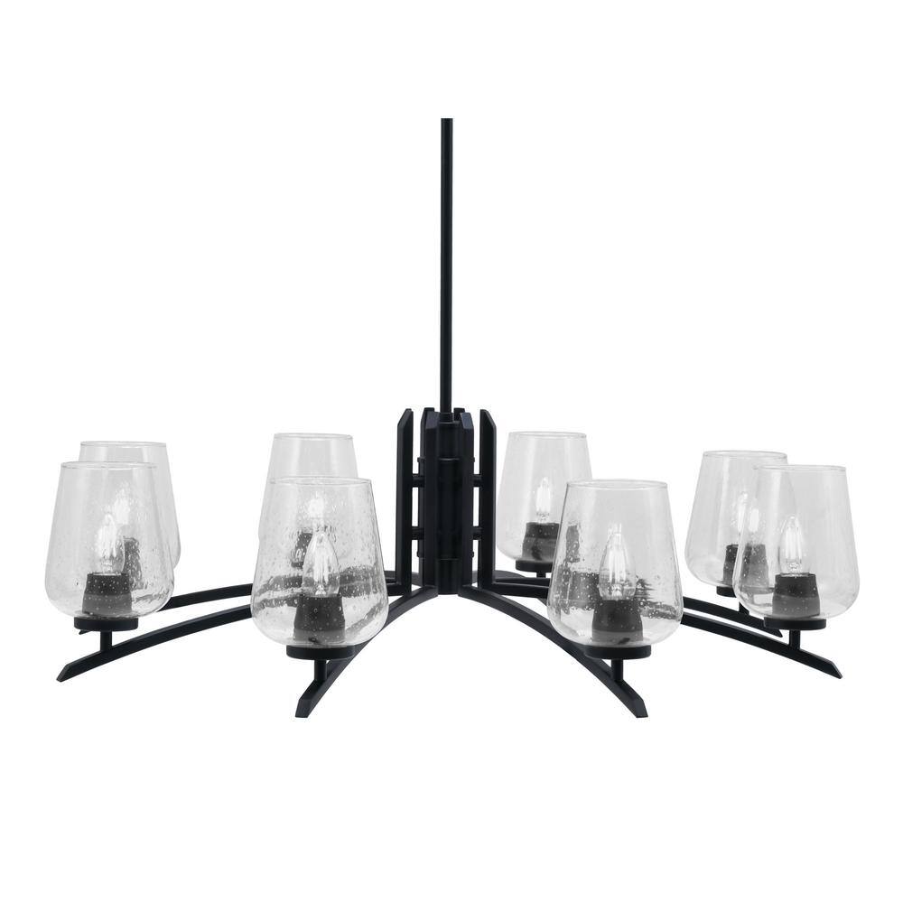 Siena 35 in. 8 Light Matte Black Chandelier with Clear Bubble Glass Shades