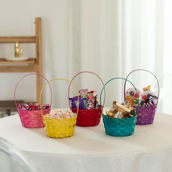 WICKERWISE 5-Assorted Color Bamboo Wicker Baskets with Handles