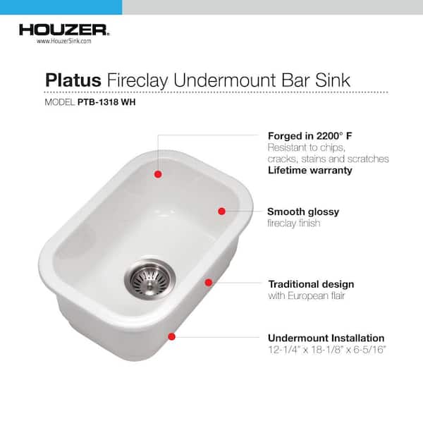Platus Undermount Fireclay 13 in. Single Bowl Bar Sink in White with Rectangular Basin Platus Undermount Fireclay 13 in. Single Bowl Bar Sink in White with Rectangular Basin