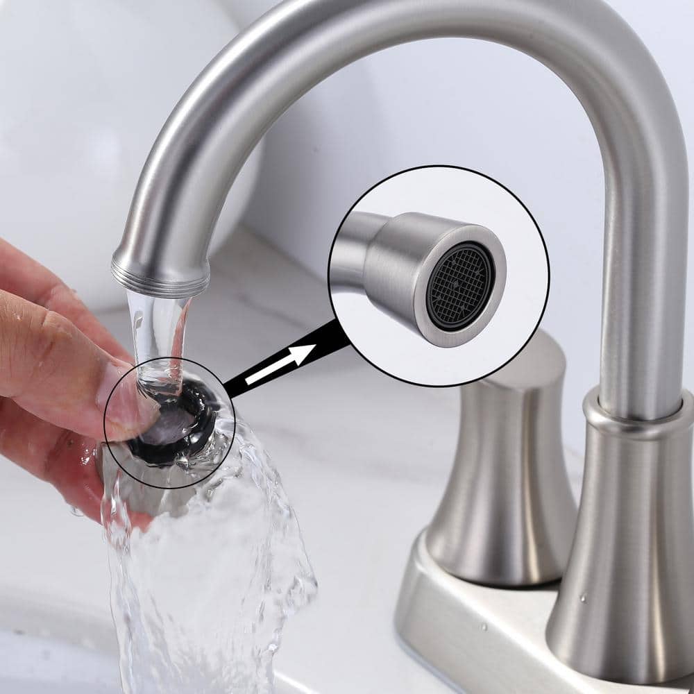 Brushed Nickel 4-Inch Centerset Double Handle High Arc Bathroom Faucet
