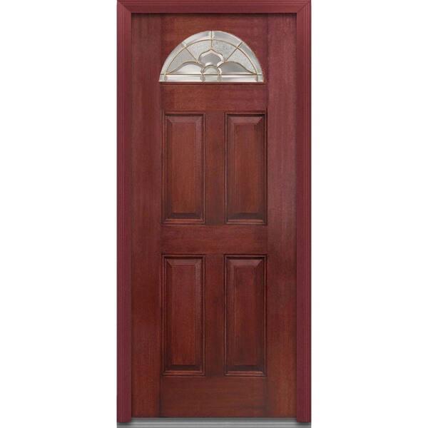 MMI Door 36 in. x 80 in. Master Nouveau Left-Hand Inswing 1/4-Lite Decorative Stained Fiberglass Mahogany Prehung Front Door