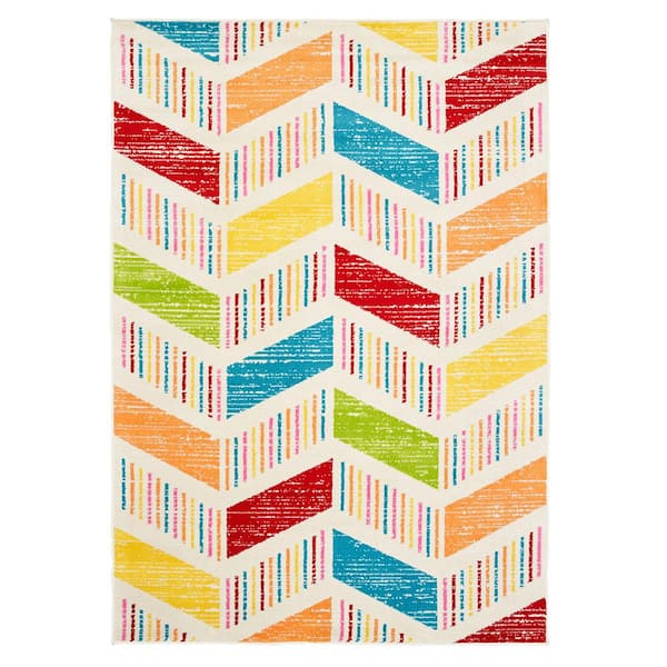 Unbranded Whimsical Cream / Orange 5 ft. x 7 ft. Indoor Area Rug
