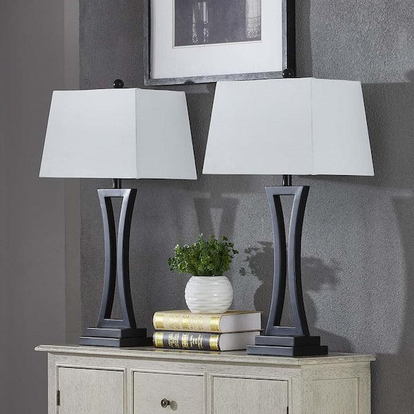 Cincinati 24 '' Black Table Lamp Set With White Shade (2-Pack）