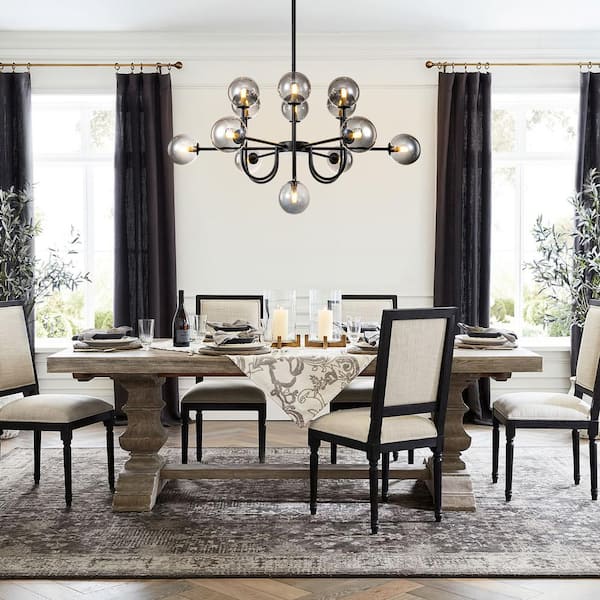Dalton 13-Light Black Modern Smoke Grey Glass Globe Sputnik Chandelier Vintage Magic Bean Molecule Ceiling Pendant