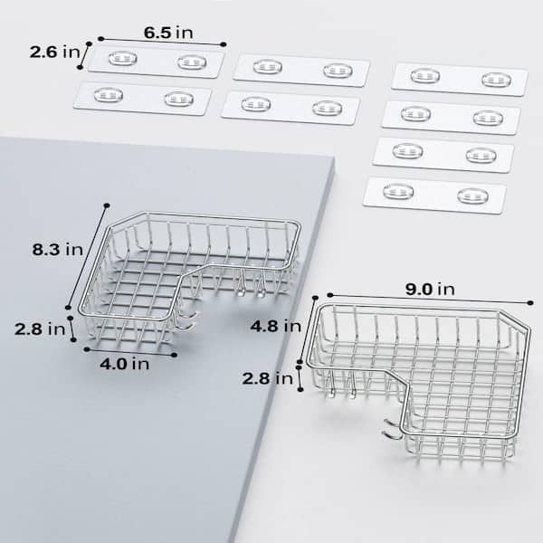 Dracelo 2-Pack Adhesive Stainless Steel Corner Shower Caddy Organizer Shelf  with 8 hooks B09NBFH36P - The Home Depot