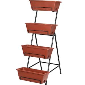 Vertical Raised Garden Bed 4-Tiers Plastic Planter Box Freestanding Garden Planter, Red