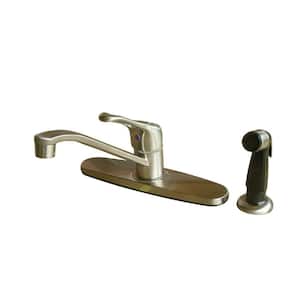 Wyndham Single-Handle Deck Mount Centerset Kitchen Faucets with Plastic Sprayer in Brushed Nickel
