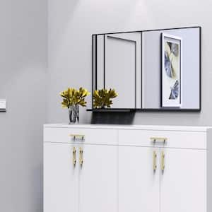 48 in. W x 30 in. H Rectangular Modern Black Aluminum Framed Decorative Wall Bathroom Vanity Mirror with Storage Rack