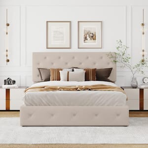 URTR 85 in. W Beige Queen Size Upholstered Platform Bed with 4 Drawers ...