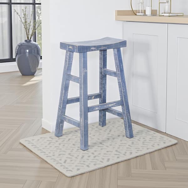 Rena Blue Wood Frame Barstool (Set of 2)