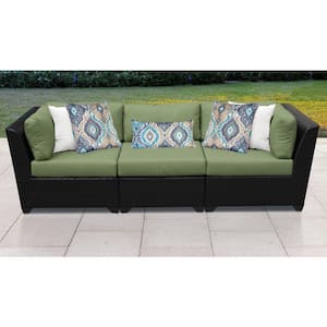 Barbados 3-Piece Wicker Outdoor Sectional Sofa with Cilantro Green Cushions