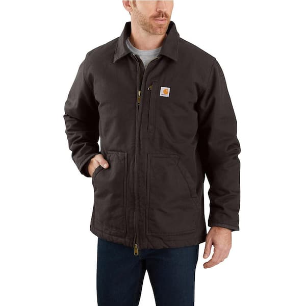 Carhartt Men's Small Dark Brown Cotton Loose Fit Washed Duck Sherpa-Lined Coat