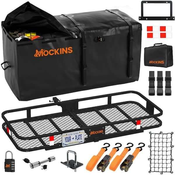 500 lbs. Capacity XL Hitch Mount Cargo Carrier Set w/Folding Shank and 2 in. Raise Includes Cargo Bag Net Straps Locks