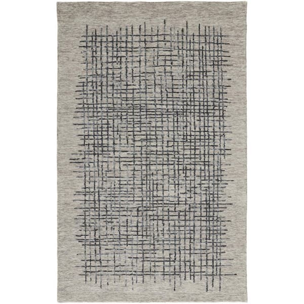 HomeRoots 9 ft. x 12 ft. Gray and Black Plaid Area Rug