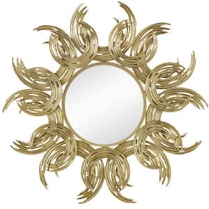 37.40 in. x 37.40 in. Sunburst Design Wall Mounted Decorative Mirror with Gold Finish for Home Decor