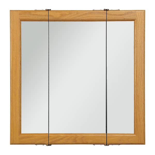 Claremont 24 in. x 24 in. x 4-3/4 in. Surface-Mount Tri-View Bathroom Medicine Cabinet in Honey Oak