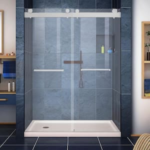 69-72 in. W x 79 in. H Frameless Double Sliding Shower Door in Nickel with Tempered Glass, Stainless Steel Hardware