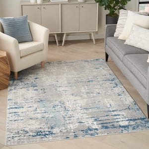 Concerto Ivory Grey Blue 4 ft. x 6 ft. Distressed Contemporary Area Rug