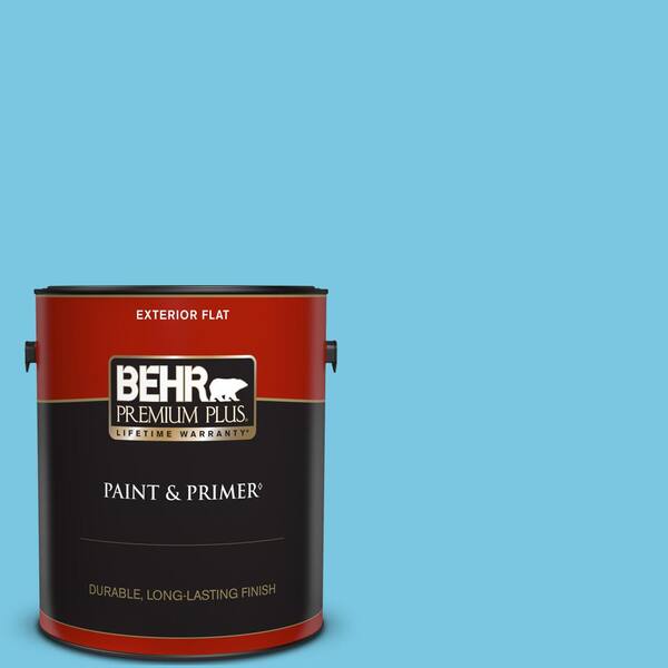 BEHR PREMIUM PLUS 1 gal. #530B-4 Bliss Blue Flat Exterior Paint & Primer