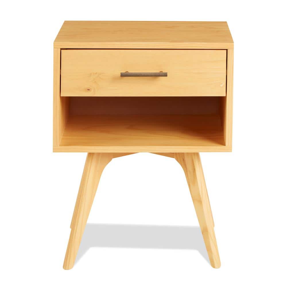 Oak Mid Century Modern Nightstand with Drawer and Shelf