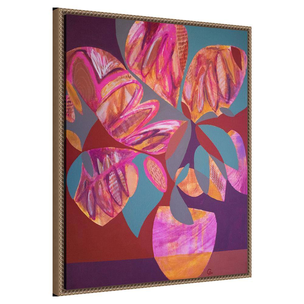 Pink and Orange Abstract Floral Beaded Framed Canvas Art