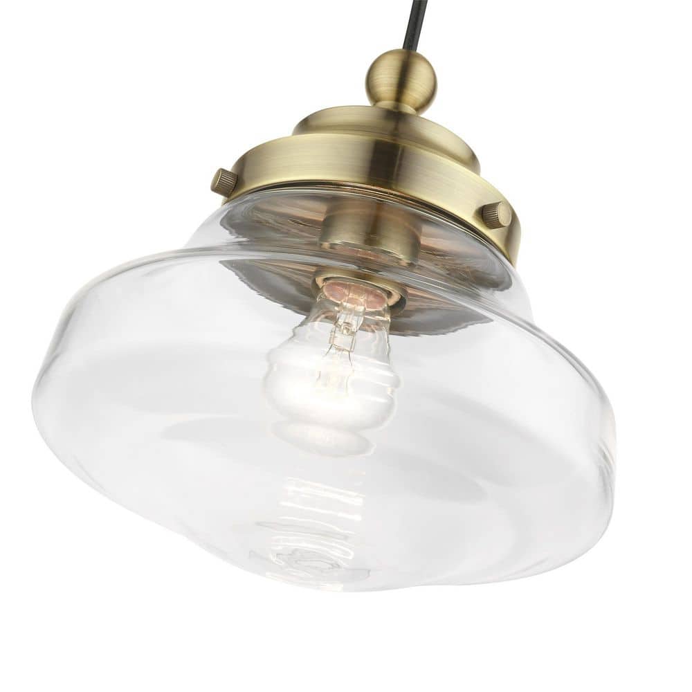 Avondale Antique Brass Mini Pendant with Clear Glass Shade