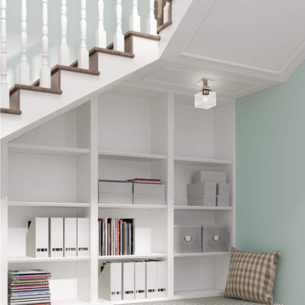 Brushed Nickel 1-Light Flush Mount with Clear Seeded Glass