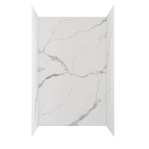 48 in. x 34 in. x 78 in. 4-Piece Glue-Up Alcove Shower Wall Surround in Calacatta White Marble