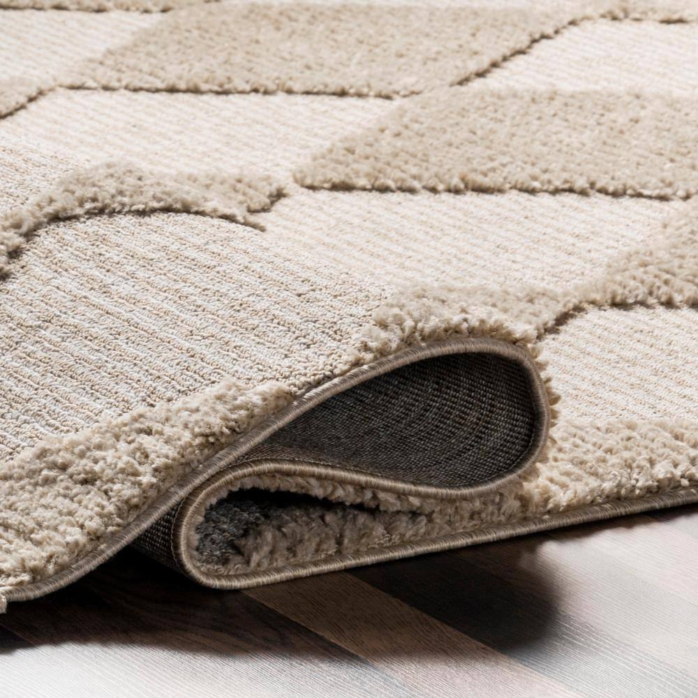 Beige Diamond Pattern Synthetic Area Rug with Tassels, 3' x 5'