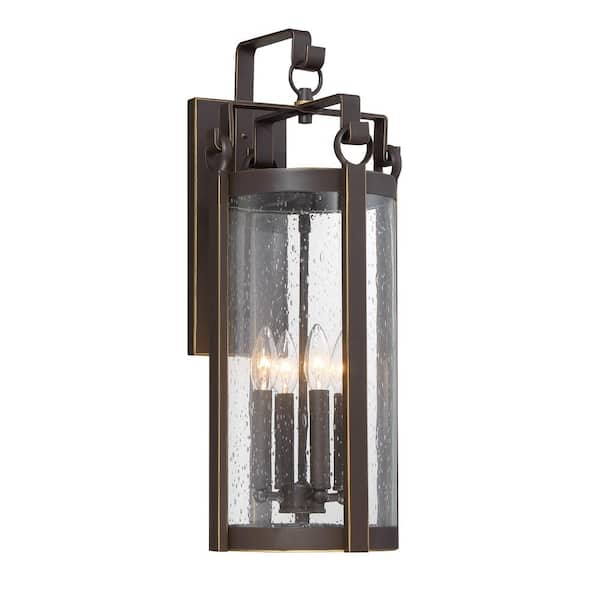 Minka Lavery Somerset Lane 4-Light Dakota Bronze Outdoor Traditional Light Sconce with Seeded Glass