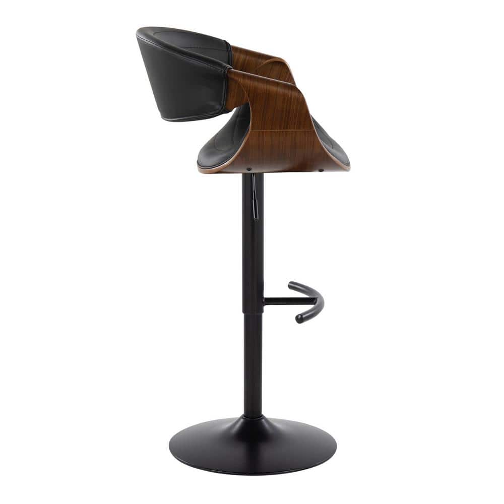 Symphony Adjustable Black Leather and Walnut Wood Swivel Barstool
