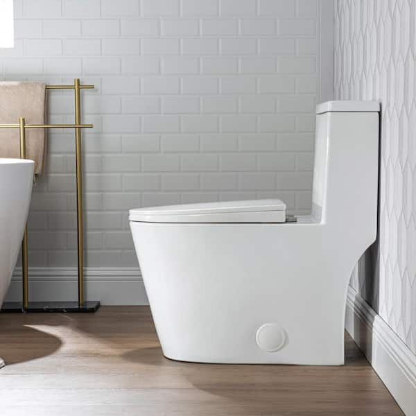 Casta Diva Rough in 12 in. 1-Piece Toilet 0.9 GPF/1.28GPF Dual Flush Elongated Skirted Toilet in White Seat Included