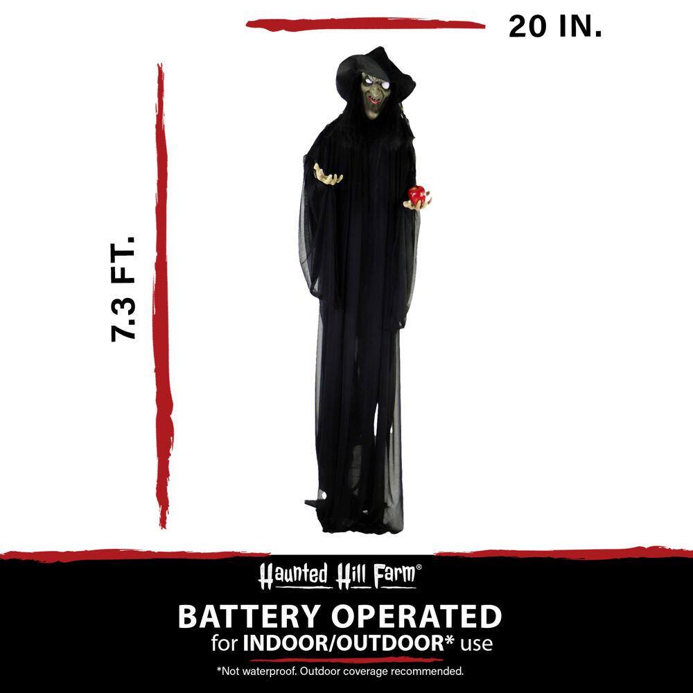 Life-Size Black Polyester Witch Animatronic with Red Apple