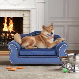 26.8 in. Wide Rolled Arm Velvet Wooden Frame Dog or Pets 2-seat Sofa with Removable Cushion in Blue
