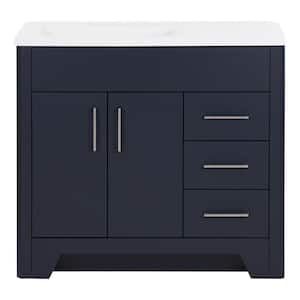 Branine 36 in. W x 19 in. D x 33 in. H Single Sink Freestanding Bath Vanity in Deep Blue with White Cultured Marble Top
