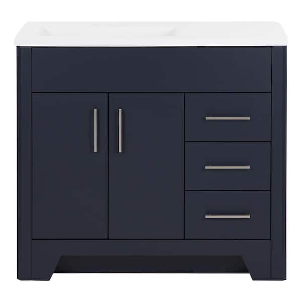 Branine 37 in. Single Sink Deep Blue Bath Vanity with White Cultured Marble Top (Assembled)