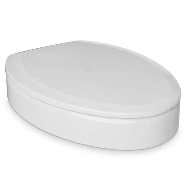 White 3 in. Elevated Elongated Toilet Seat Riser, 18.5 in. Soft Close Heavy Duty Raised Toilet Bowl Seat