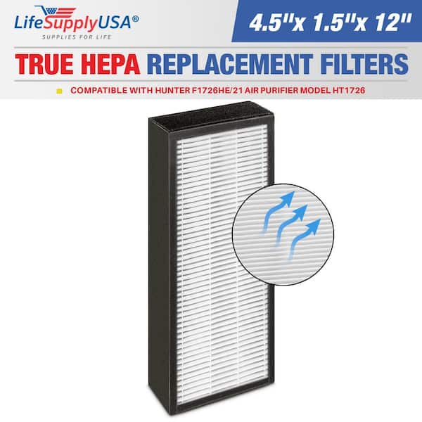 LifeSupplyUSA 2-in-1 True HEPA Air Cleaner Replacement Filte/ Activated Carbon Charcoal Compatible with Hunter F1726HE/21 HT1726