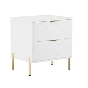 White 2 Drawer Nightstand with Metal Support Legs