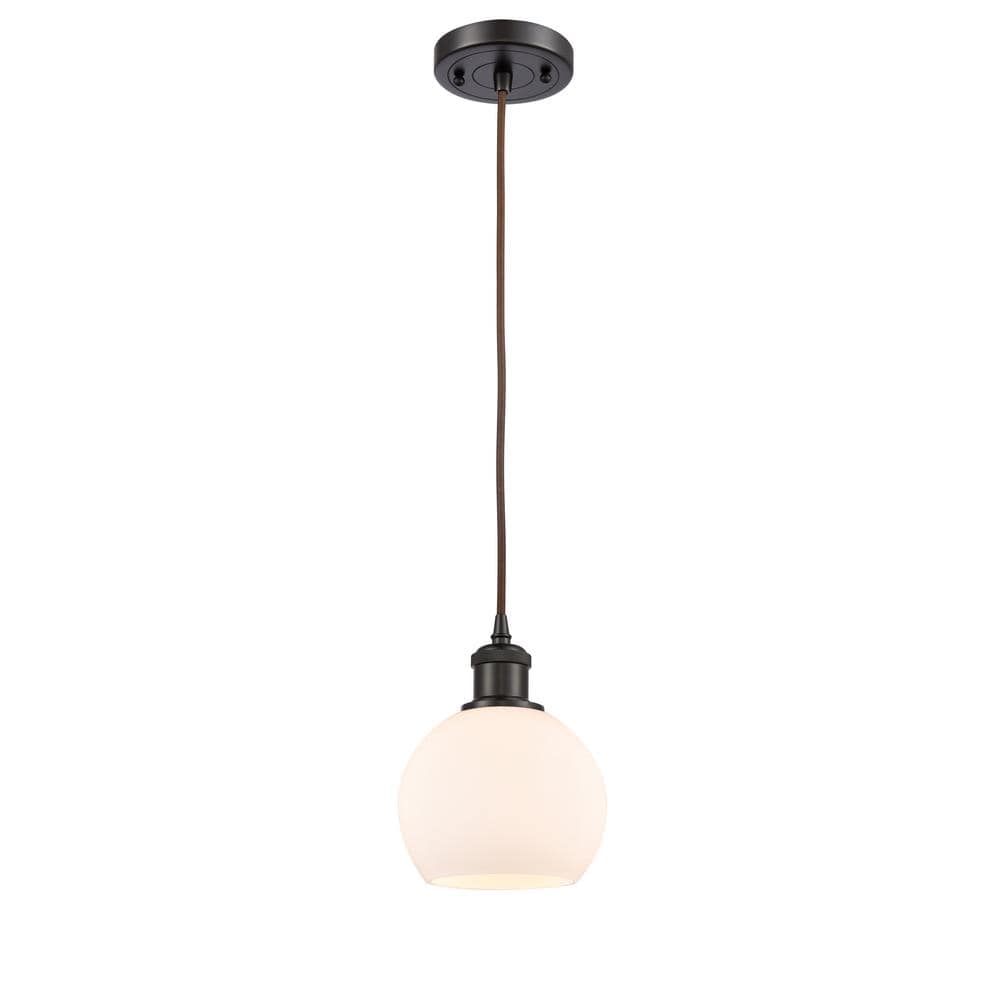 Innovations Athens 1-Light Oil Rubbed Bronze Matte White Shaded Pendant Light with Matte White Glass Shade
