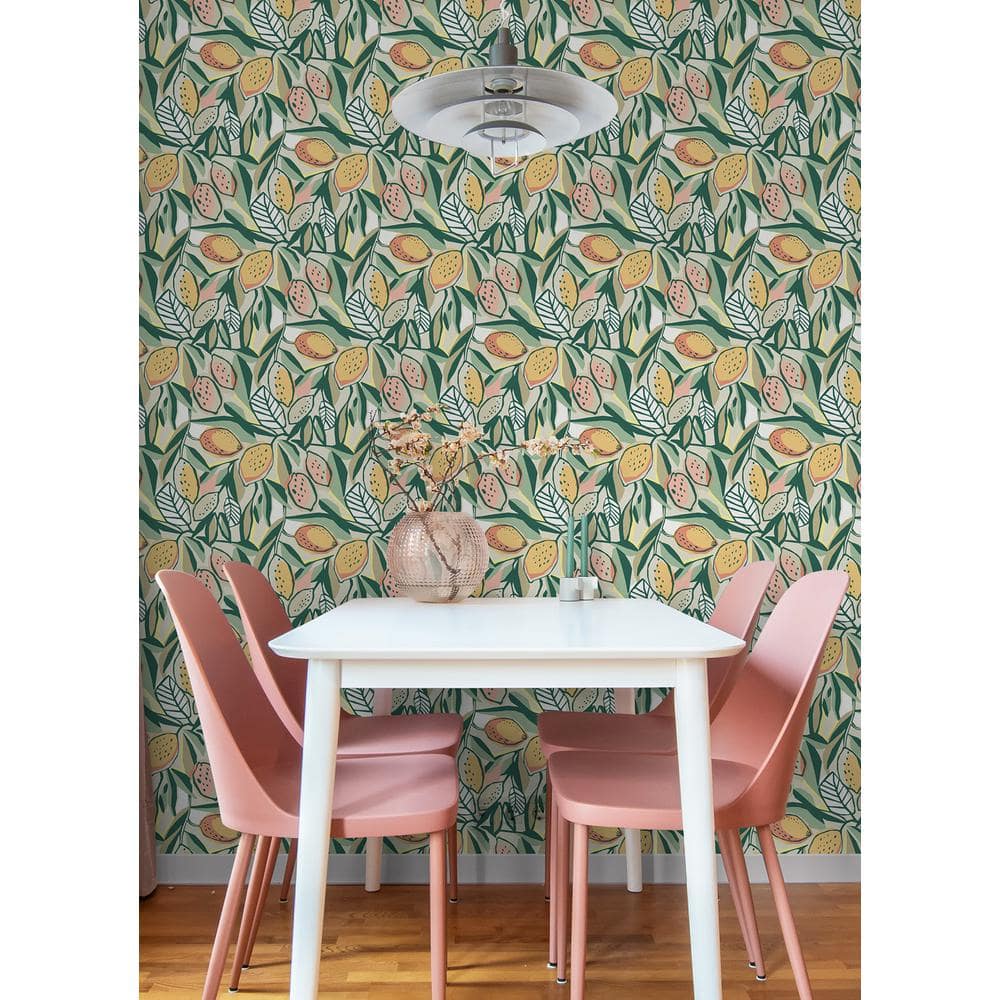 White and Green Citrus Peel and Stick Wallpaper