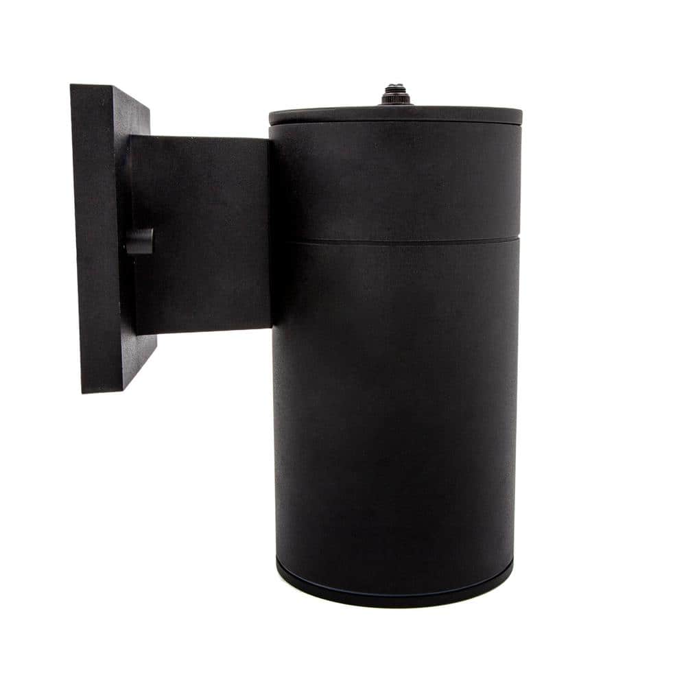 Modern Black Aluminum Cylinder Wall Sconce with Dusk to Dawn Sensor