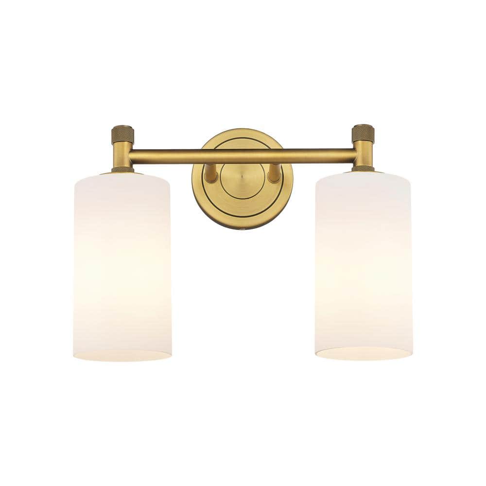Crown Point 13.88 in. 2-Light Brushed Brass Vanity Light with Glass Shade price history on PriceWatchPro