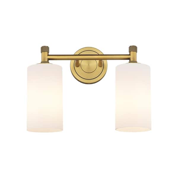 Innovations Crown Point 13.88 in. 2-Light Brushed Brass Vanity Light with Glass Shade