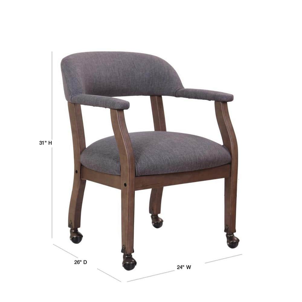Refined Rustic Slate Gray Linen Captain's Desk Chair with Casters