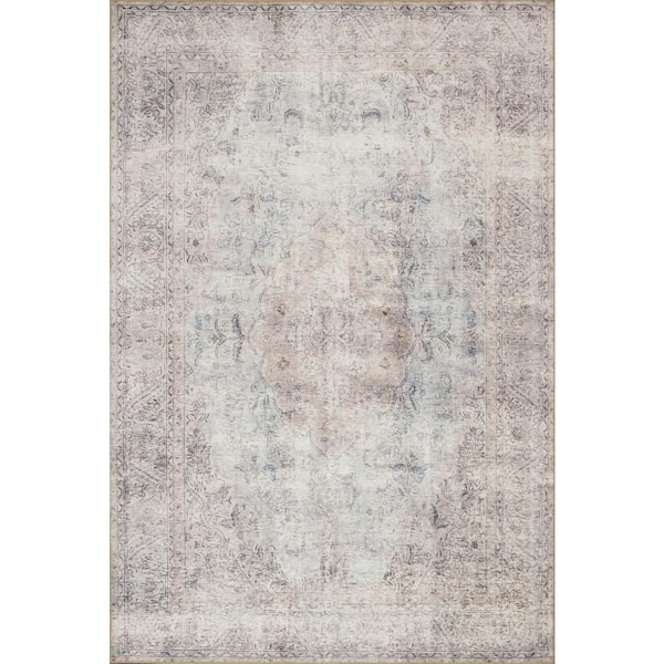 LOLOI II Loren Silver/Slate 7 ft. 6 in. x 9 ft. 6 in. Distressed Bohemian Printed Area Rug