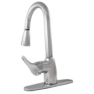 8 in. Centerset Single Handle Pull Out Sprayer Kitchen Faucet with deckplate in Polished Chrome